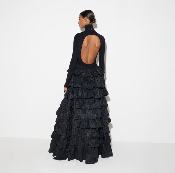 Red Carpet knit dress with flounces