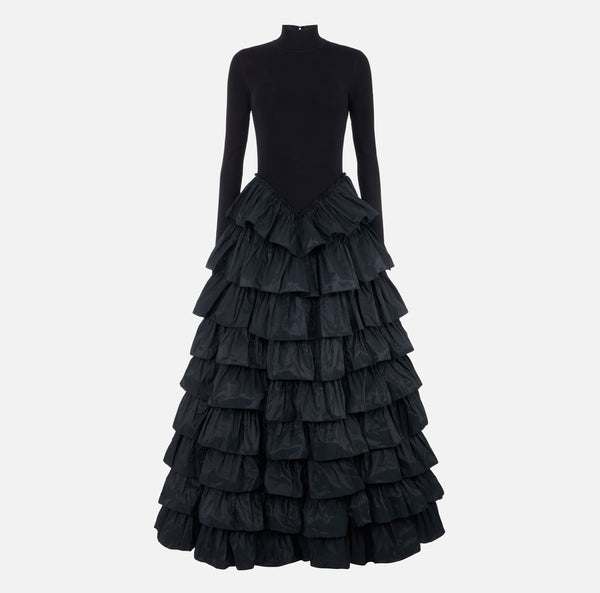 Red Carpet knit dress with flounces