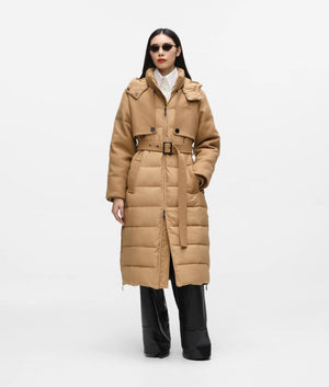 Belted long puffer jacket