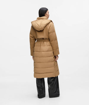 Belted long puffer jacket