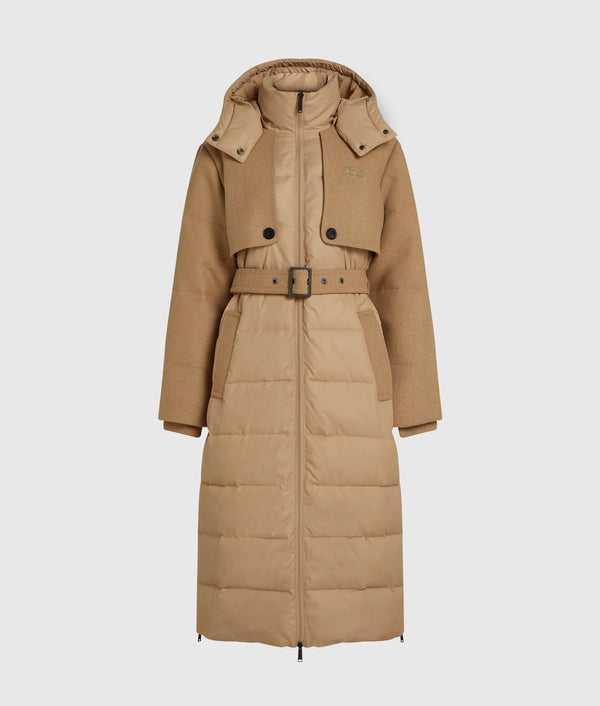 Belted long puffer jacket