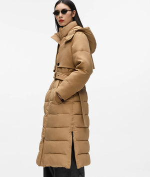 Belted long puffer jacket