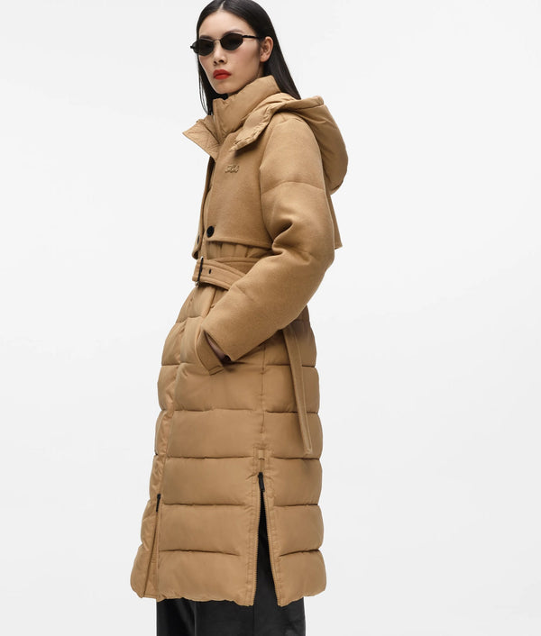 Belted long puffer jacket