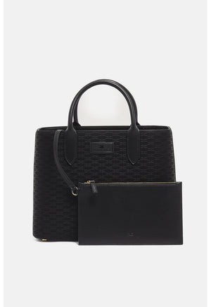 ELISABETTA FRANCHI WOMEN'S FABRIC BAG WITH ALL-OVER LOGO BLK BS01A66E2