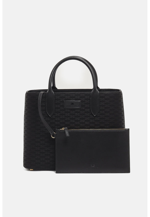 ELISABETTA FRANCHI WOMEN'S FABRIC BAG WITH ALL-OVER LOGO BLK BS01A66E2