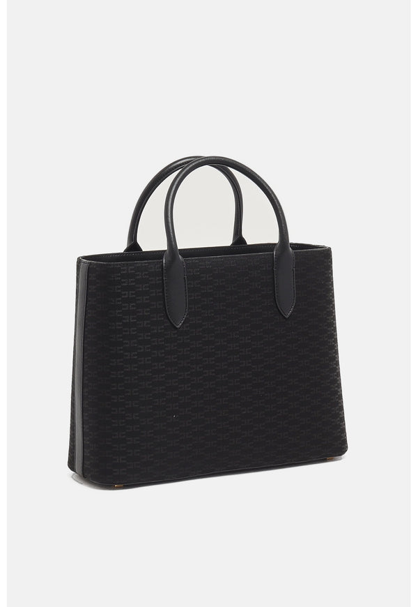 ELISABETTA FRANCHI WOMEN'S FABRIC BAG WITH ALL-OVER LOGO BLK BS01A66E2