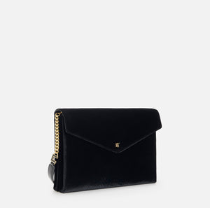 Over-the-shoulder bag made from velvet with a crocodile print texture