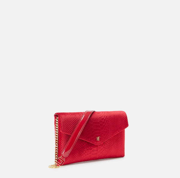 Velvet shoulder bag with crocodile print