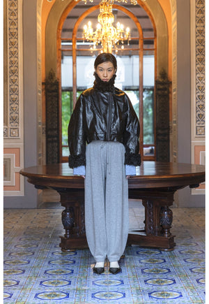 ELEH LEATHER LOOK JACKET WITH CURLY FUR DETAILS BLACK EFW260140