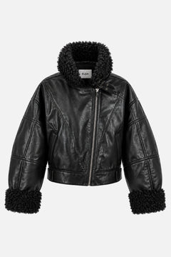 ELEH LEATHER LOOK JACKET WITH CURLY FUR DETAILS BLACK EFW260140