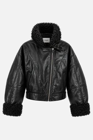 ELEH LEATHER LOOK JACKET WITH CURLY FUR DETAILS BLACK EFW260140