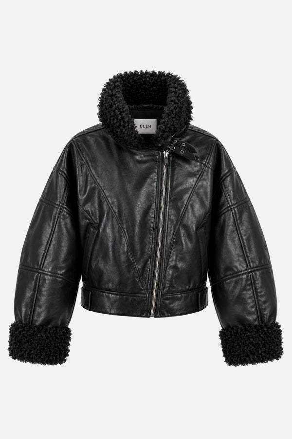 ELEH LEATHER LOOK JACKET WITH CURLY FUR DETAILS BLACK EFW260140