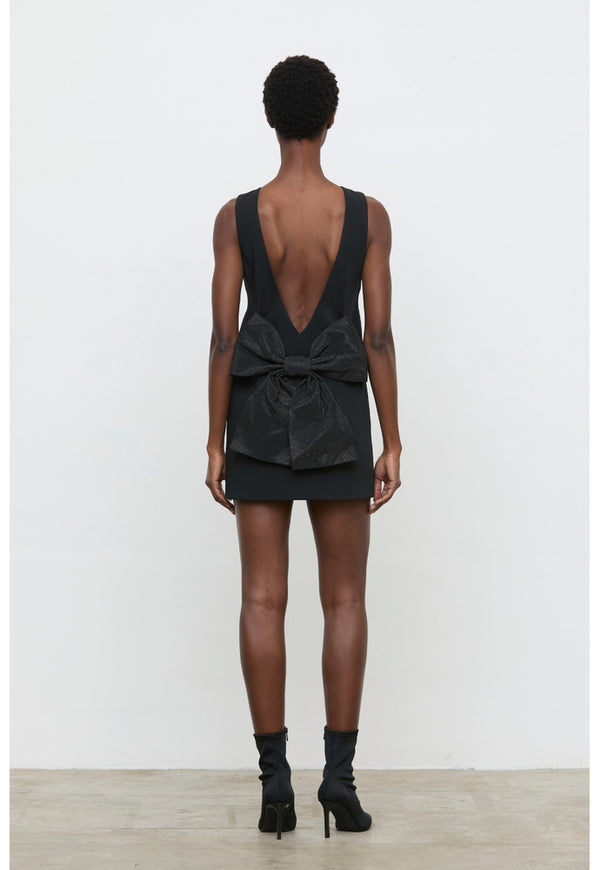 ELEH MINI SHIFT DRESS WITH RHINESTONE BOW BLACK EFW260303