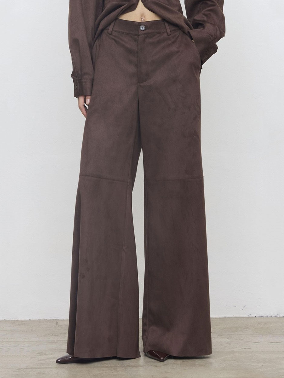 Women's Wide Fit Pants made of Artificial Suede Eleh Brown