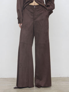 Women's Wide Fit Pants made of Artificial Suede Eleh Brown