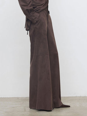 Women's Wide Fit Pants made of Artificial Suede Eleh Brown