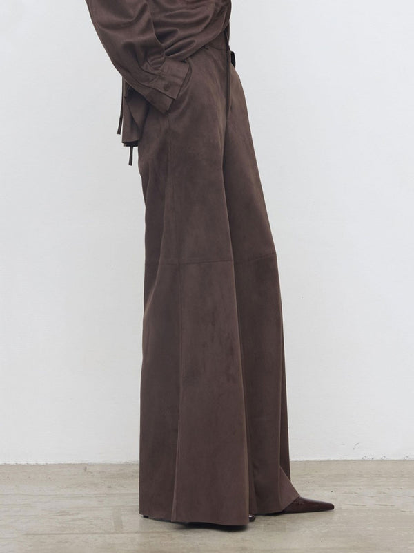 Women's Wide Fit Pants made of Artificial Suede Eleh Brown