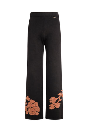 Knitted palazzo pant wide fit with flowery jacquard