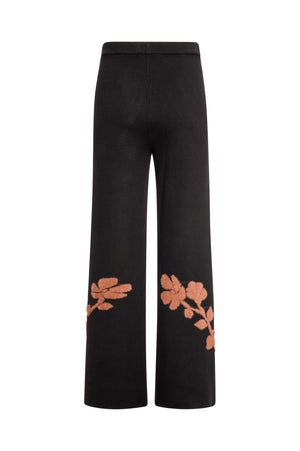 Knitted palazzo pant wide fit with flowery jacquard