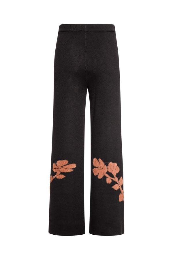 Knitted palazzo pant wide fit with flowery jacquard