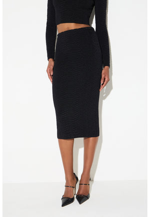 ELISABETTA FRANCHI SNAKE-PATTERN KNIT SKIRT BLK GK10S67E2