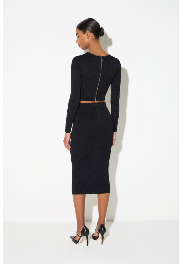 ELISABETTA FRANCHI SNAKE-PATTERN KNIT SKIRT BLK GK10S67E2