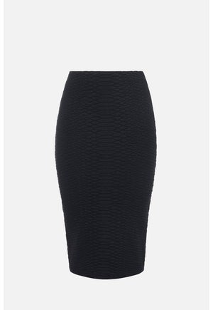 ELISABETTA FRANCHI SNAKE-PATTERN KNIT SKIRT BLK GK10S67E2
