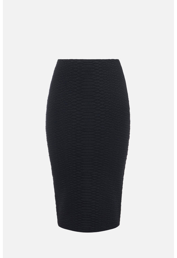 ELISABETTA FRANCHI SNAKE-PATTERN KNIT SKIRT BLK GK10S67E2