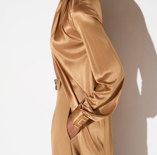 Blouse in shiny jersey fabric