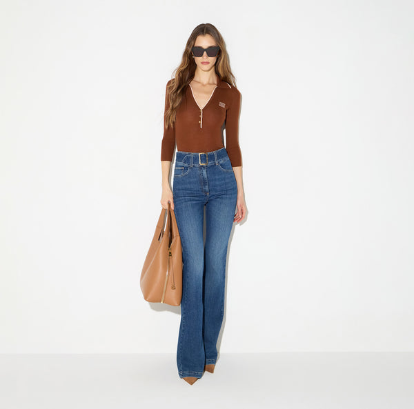 Ribbed knit polo shirt