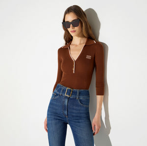 Ribbed knit polo shirt
