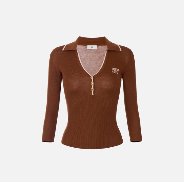Ribbed knit polo shirt
