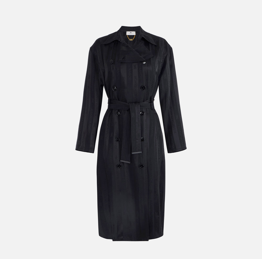 Satin trench coat with jacquard stripes