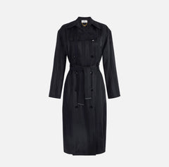 Satin trench coat with jacquard stripes