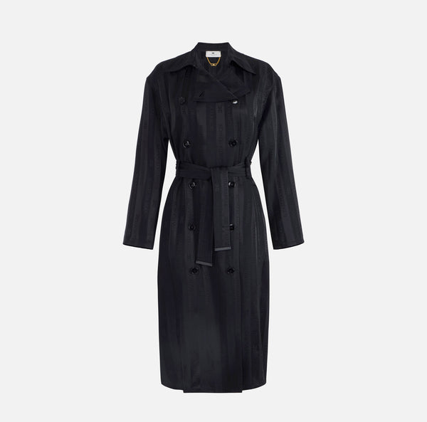 Satin trench coat with jacquard stripes