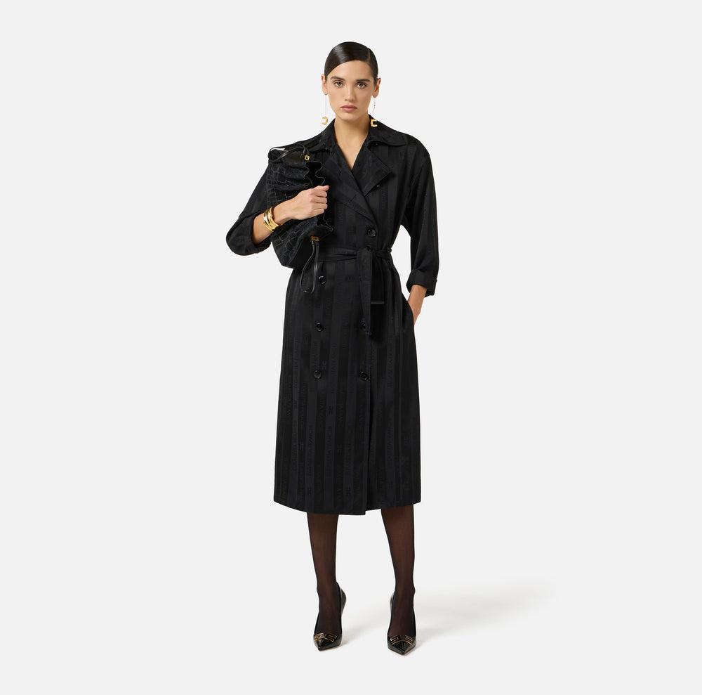 Satin trench coat with jacquard stripes