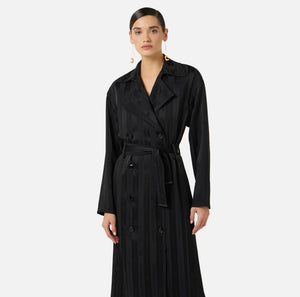 Satin trench coat with jacquard stripes