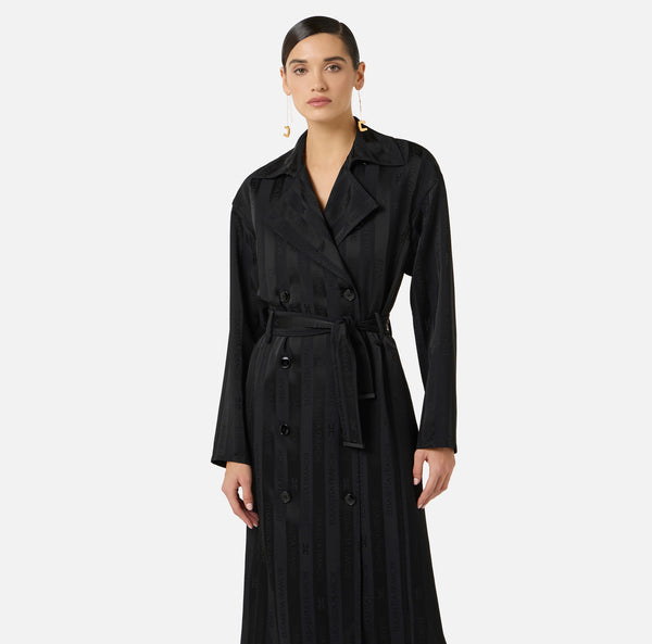 Satin trench coat with jacquard stripes
