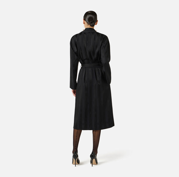 Satin trench coat with jacquard stripes