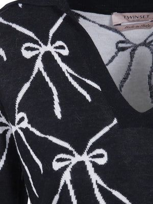 TWINSET Pull à Col v Et Motif Nœud