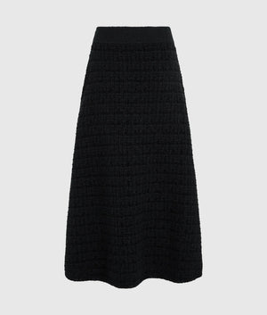 Faux-pearl midi knitted skirt