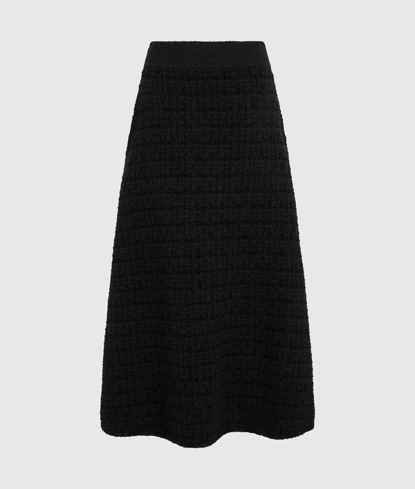 Faux-pearl midi knitted skirt