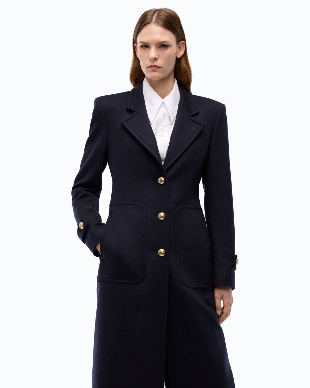 Long coat in wool-blend cloth