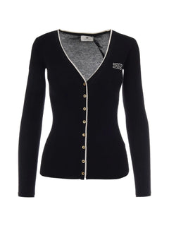 Elisabetta Franchi logo-embroidered ribbed cardigan