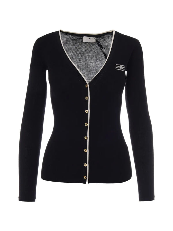Elisabetta Franchi logo-embroidered ribbed cardigan