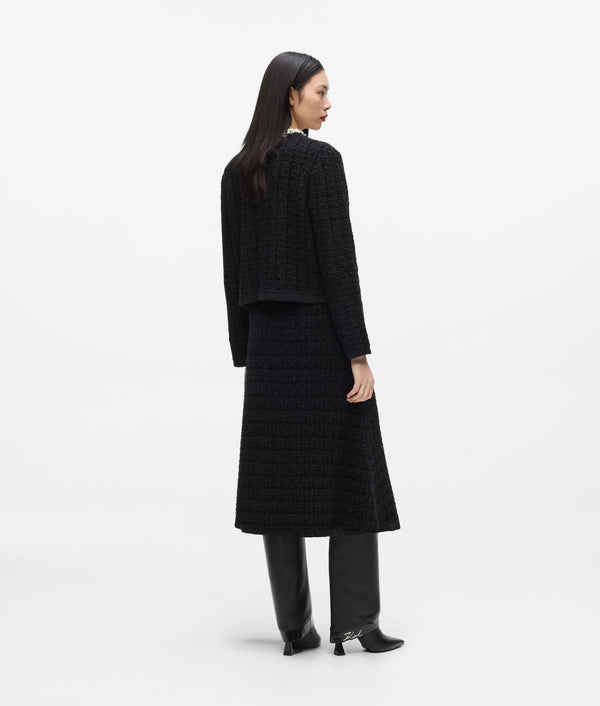 Faux-pearl midi knitted skirt