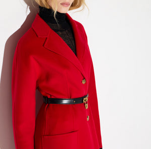 Coat in double cloth with belt