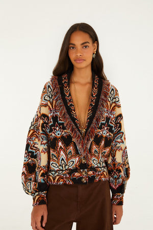 tapestry dream fringe knit cardigan