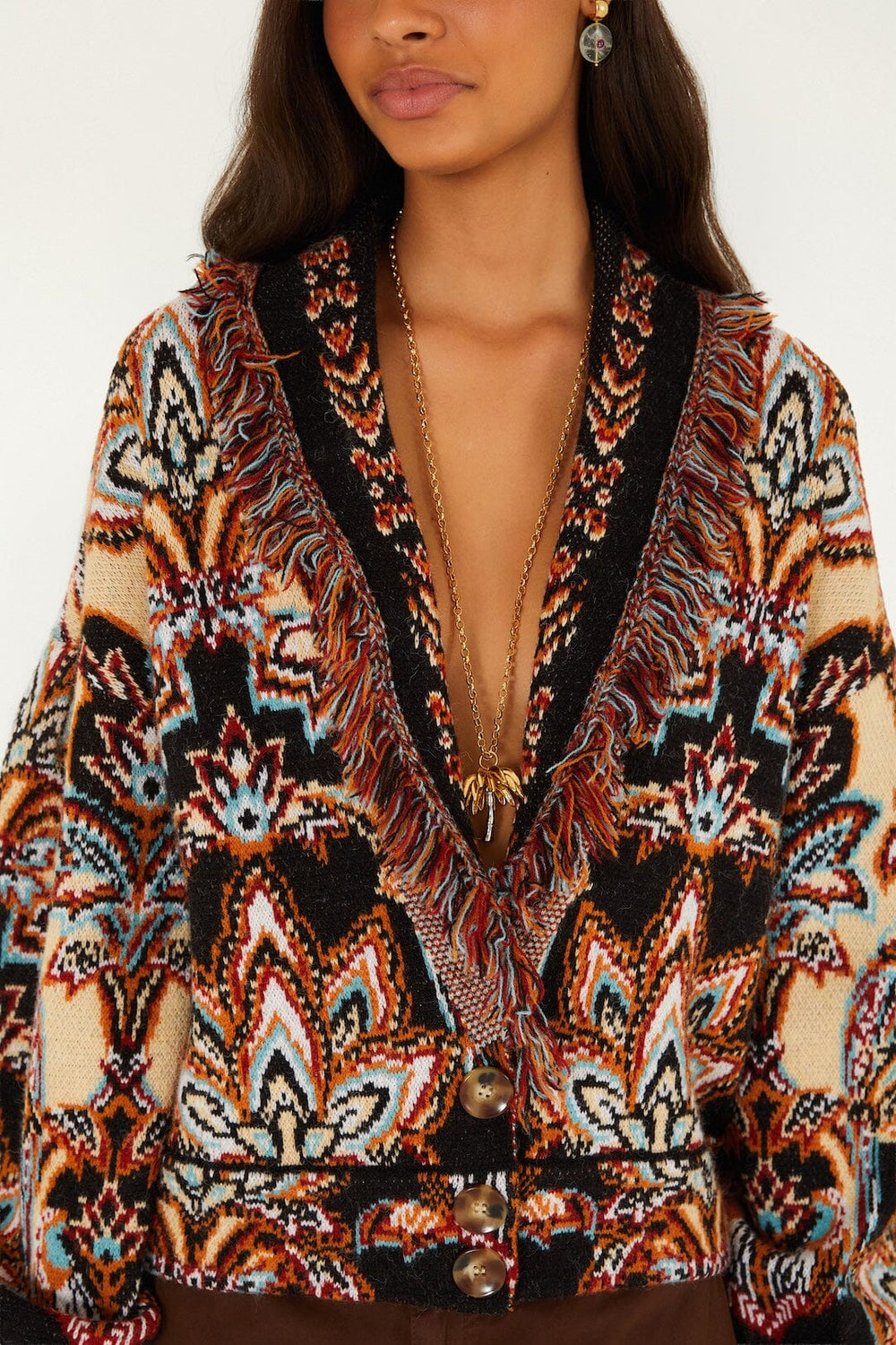 tapestry dream fringe knit cardigan