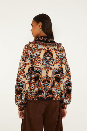 tapestry dream fringe knit cardigan